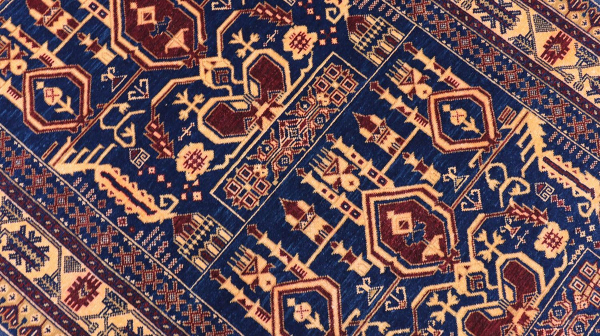 Afghan Teppich 144 x 95 cm - dunkelblau