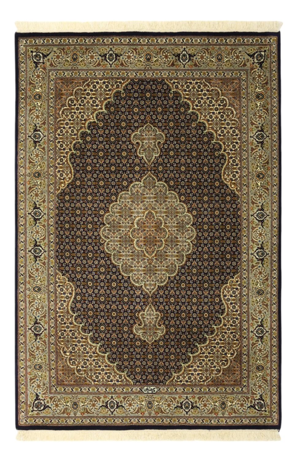 Perserteppich - Täbriz - Royal - Seidenkette - 149 x 100 cm - dunkelbeige