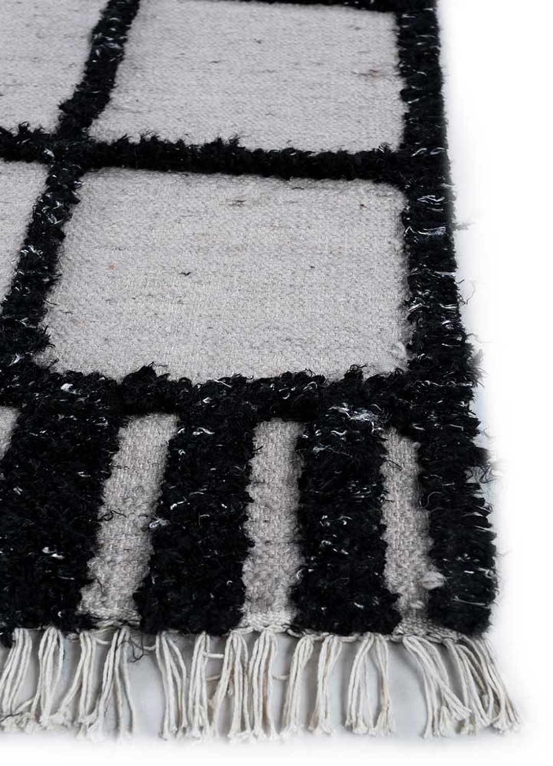Wollteppich - 240 x 150 cm - schwarz-weiß