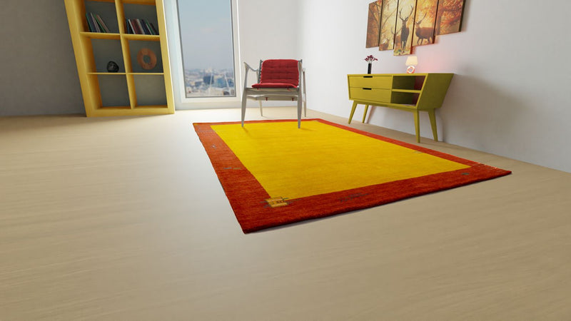 Gabbeh Teppich Indus 250x300cm - Wollteppich - gold