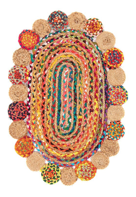 Juteteppich oval  - 91 x 61 cm - mehrfarbig