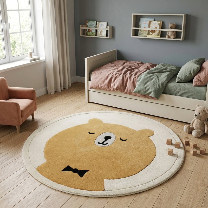 Kinderteppich Bär mit Fliege rund
