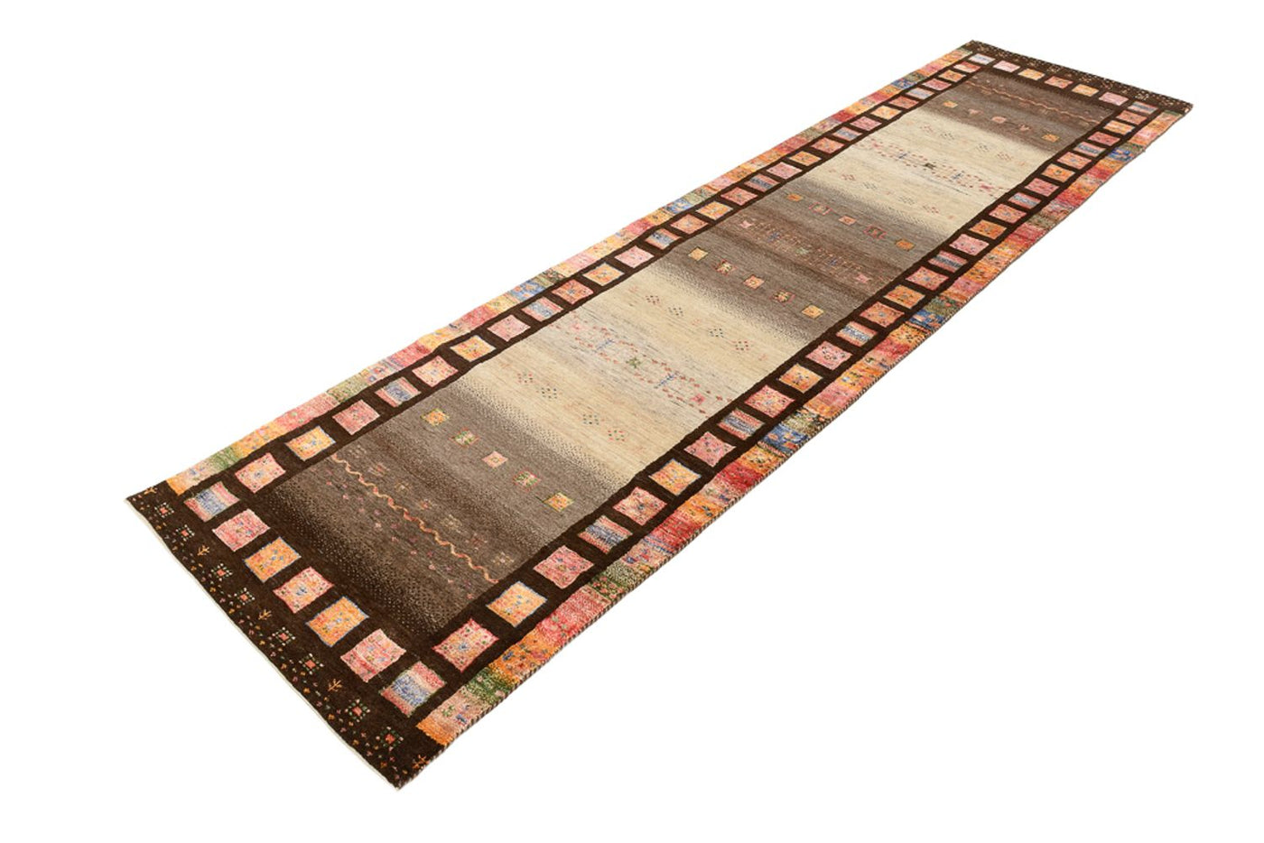 Läufer Gabbeh - Loribaft Indus - 306 x 80 cm - dunkelbeige