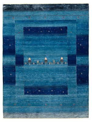 Gabbeh Teppich - Loribaft Indus - 201 x 152 cm - seeblau
