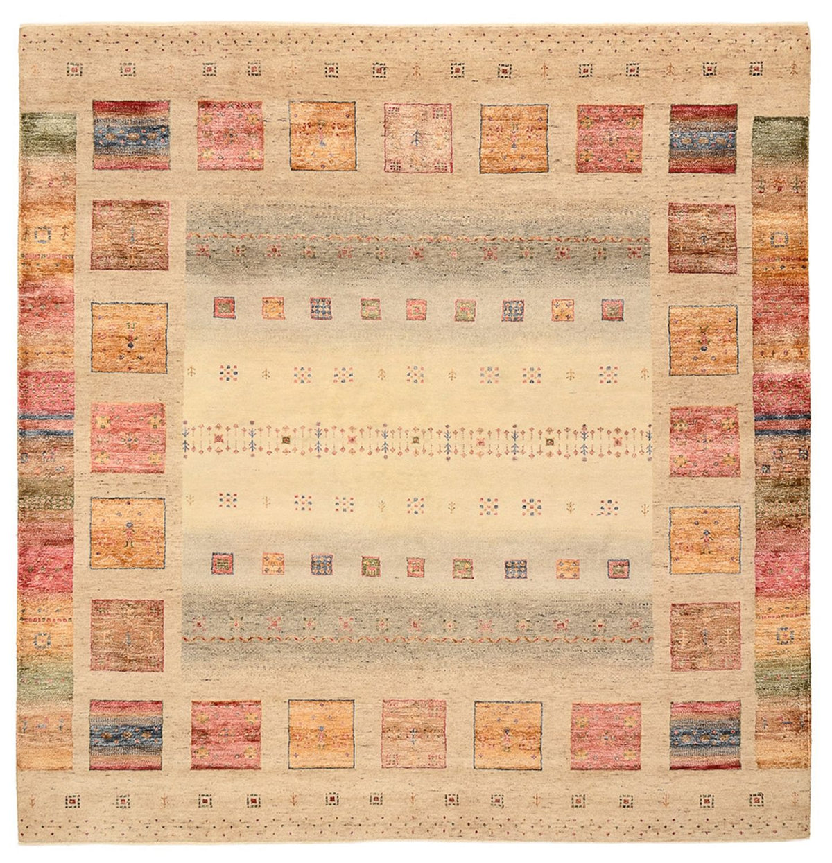 Gabbeh Teppich - Loribaft Indus quadratisch  - 204 x 202 cm - hellbeige