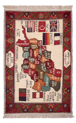 Afghan Teppich - Landkarte - 115 x 74 cm - mehrfarbig