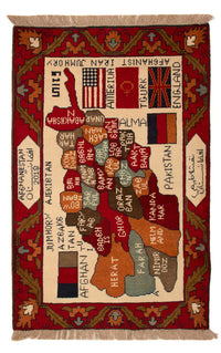 Afghan Teppich - Landkarte - 105 x 68 cm - mehrfarbig