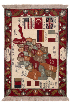 Afghan Teppich - Landkarte - 97 x 69 cm - mehrfarbig