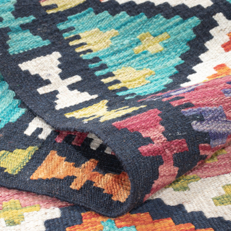 Läufer Kelim - Splash - 196 x 84 cm - mehrfarbig