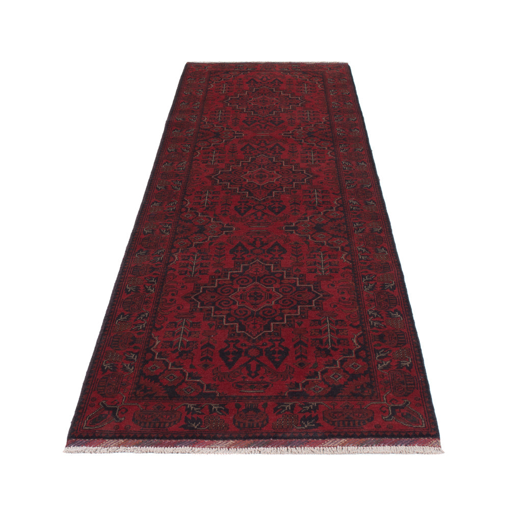 Läufer Afghan - Kunduz - 298 x 81 cm - dunkelrot