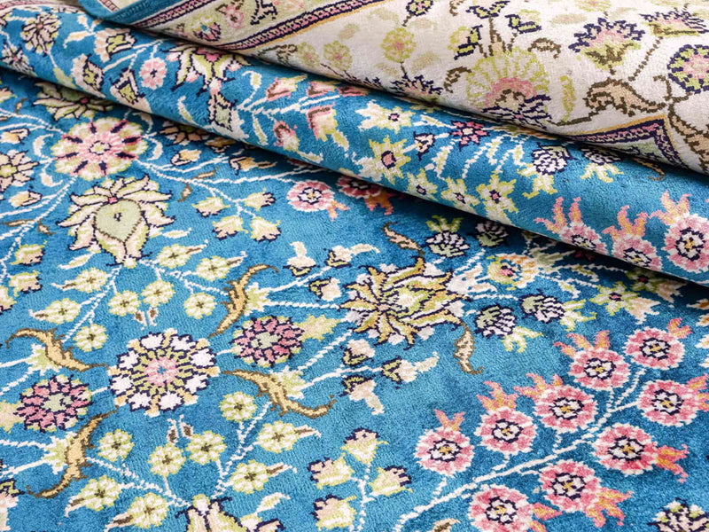 Seidenteppich - China Seide - 242 x 155 cm - petrolblau