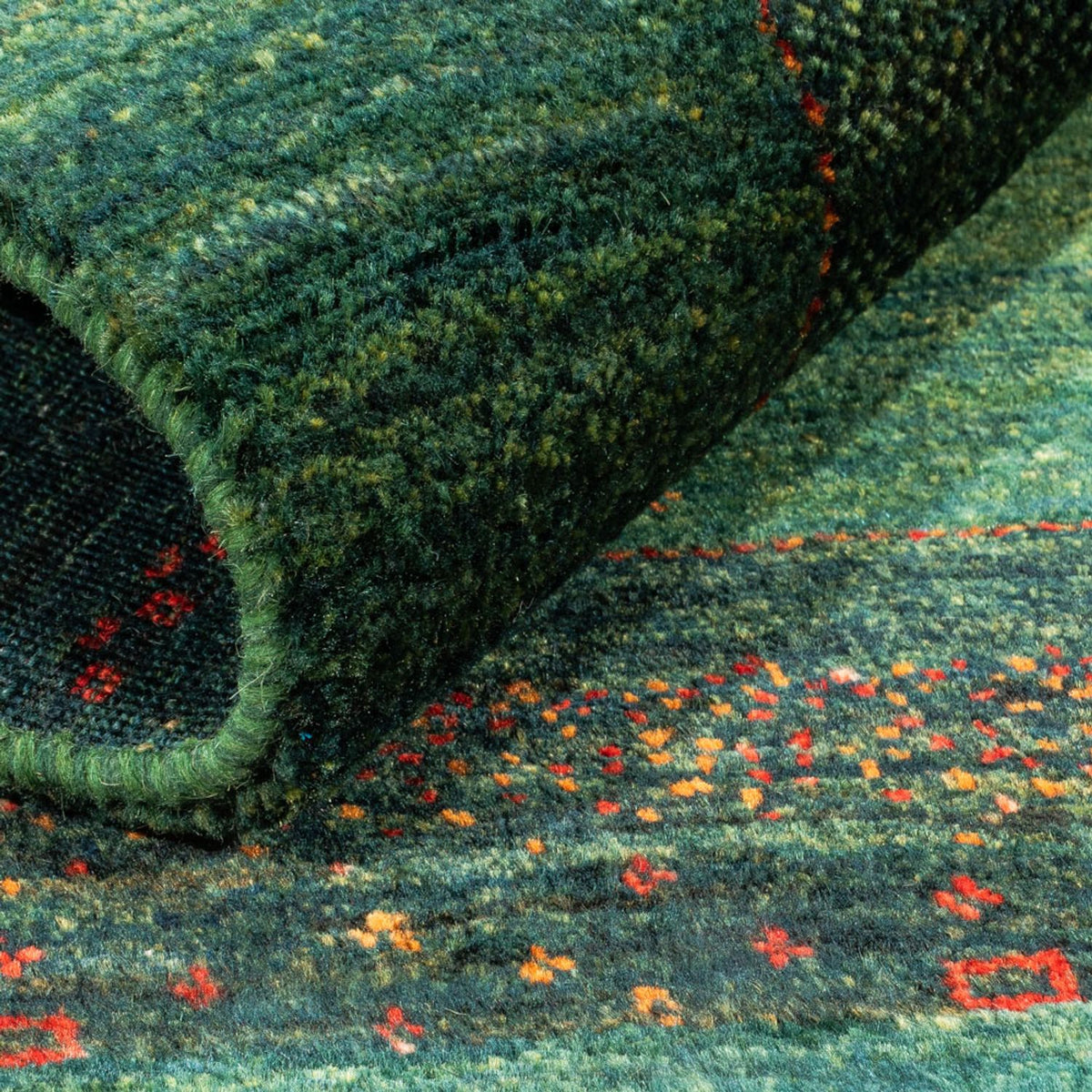 Gabbeh Teppich - Loribaft Perser - 110 x 86 cm - grün