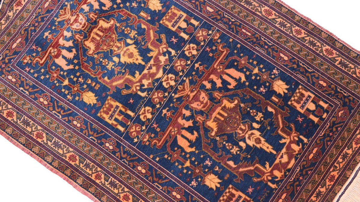 Afghan Teppich 136 x 95 cm - blau