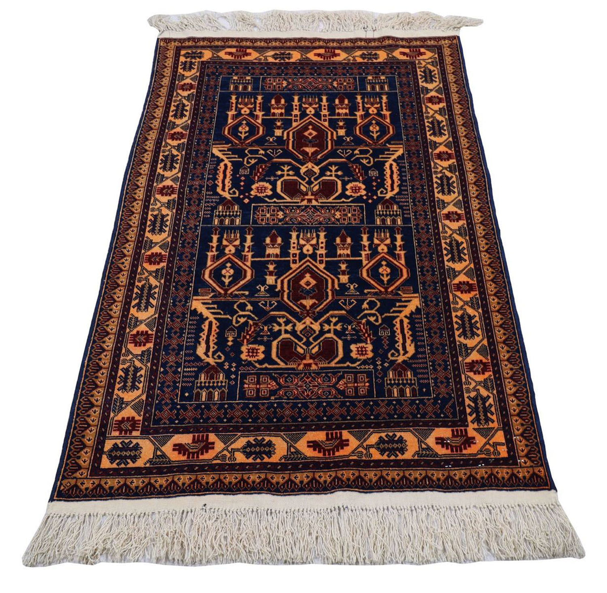 Afghan Teppich 144 x 95 cm - dunkelblau