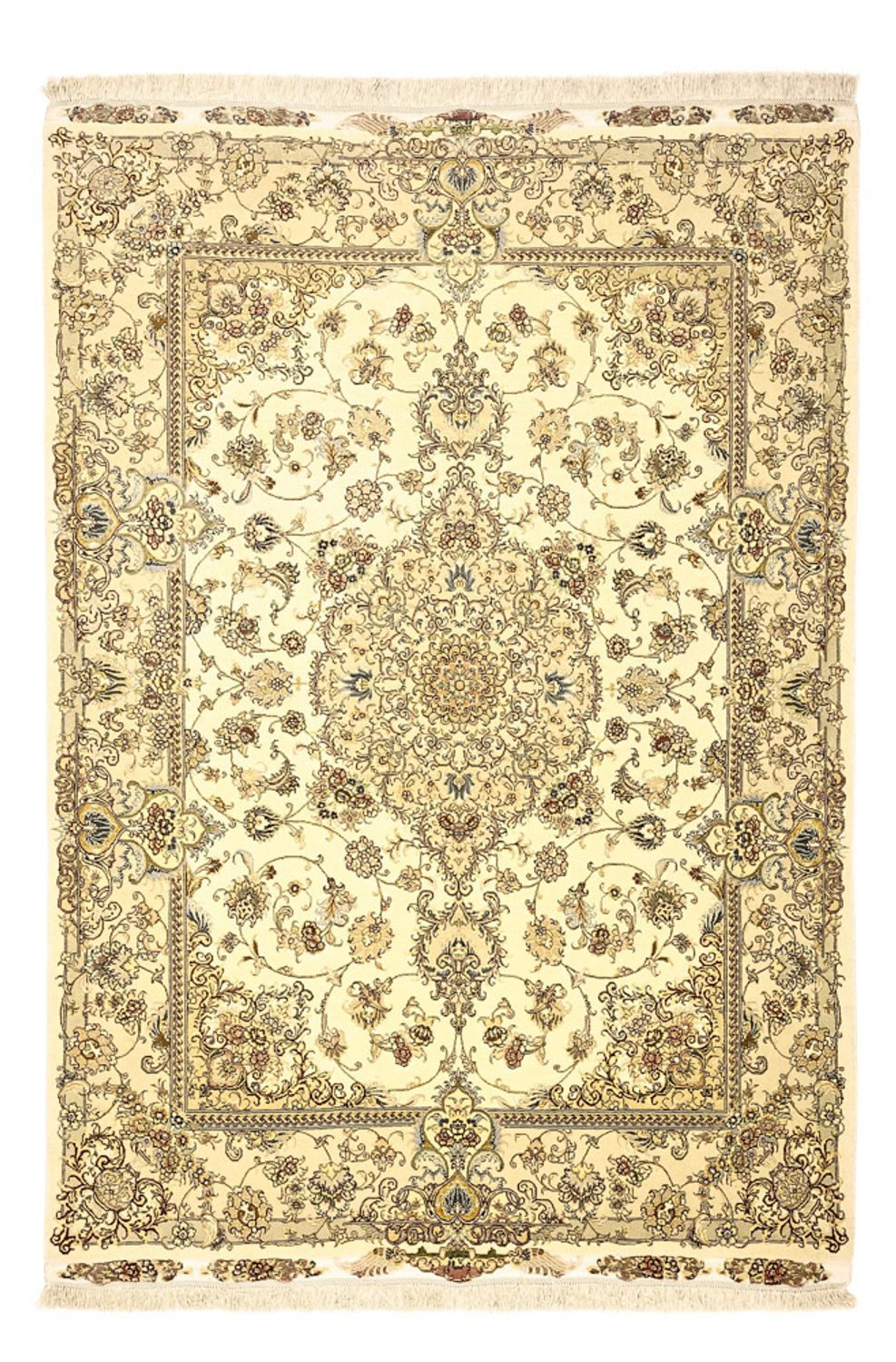 Perserteppich - Täbriz - Premium - Seidenkette - 206 x 145 cm - beige