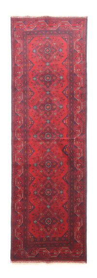 Afghan Teppich - Kunduz 299 x 86 cm - dunkelrot