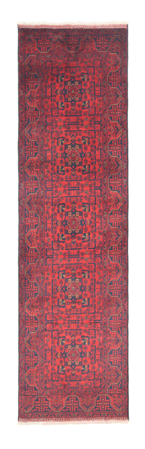 Afghan Teppich - Kunduz 290 x 80 cm - dunkelrot
