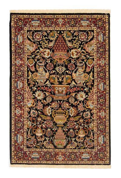 Ghom Teppich 101x149cm - Perserteppich - schwarz